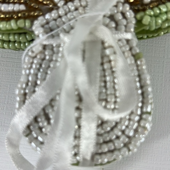 Mushroom Beaded Drink Coasters - Green White & Gold - Set of 4 NEW - Picture 3 of 4